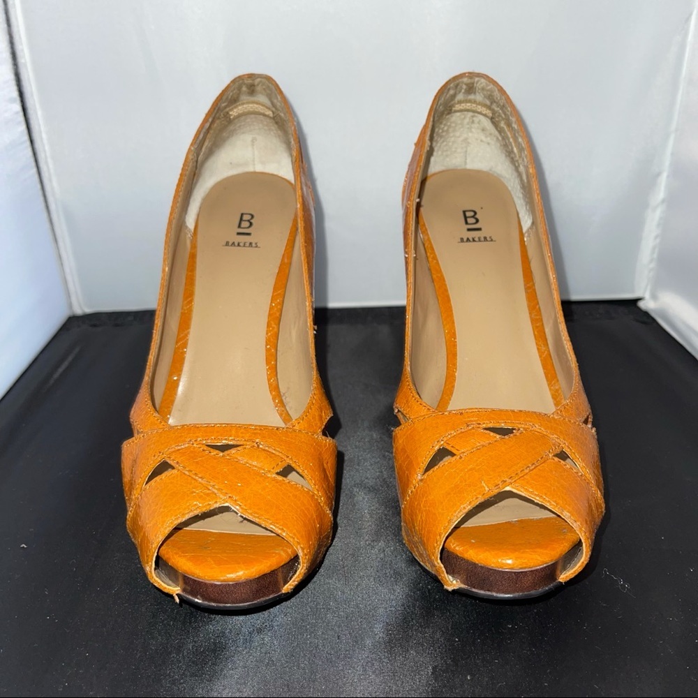 Bakers | Faux Leather Burnt Orange PeepToe Pumps​